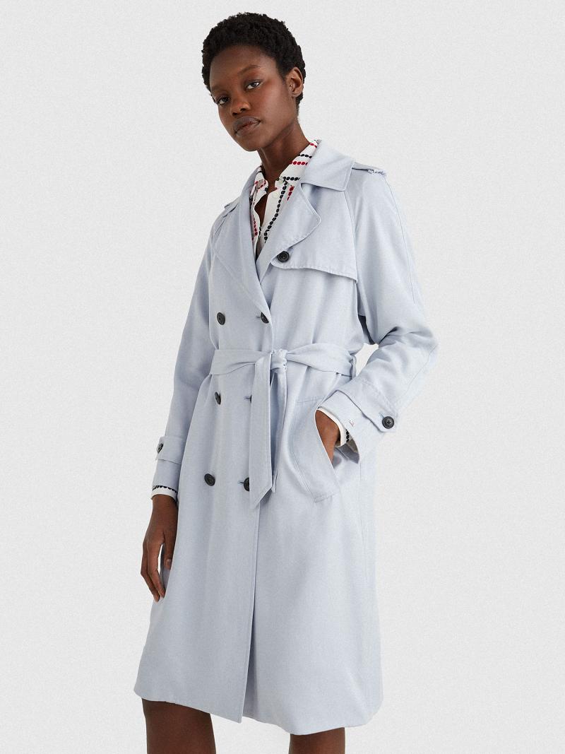 Női Tommy Hilfiger Double-Breasted Trench Kabátok Kék | HU 29PJJ